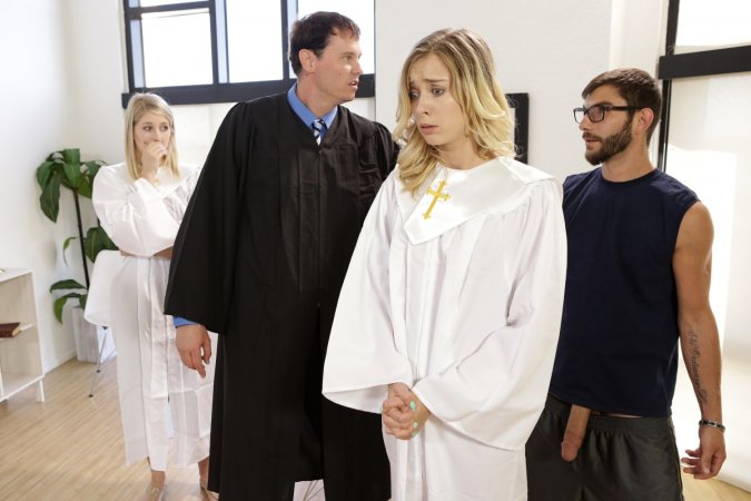 Bearded dude covets to young blonde and fucks her right in church photo 13